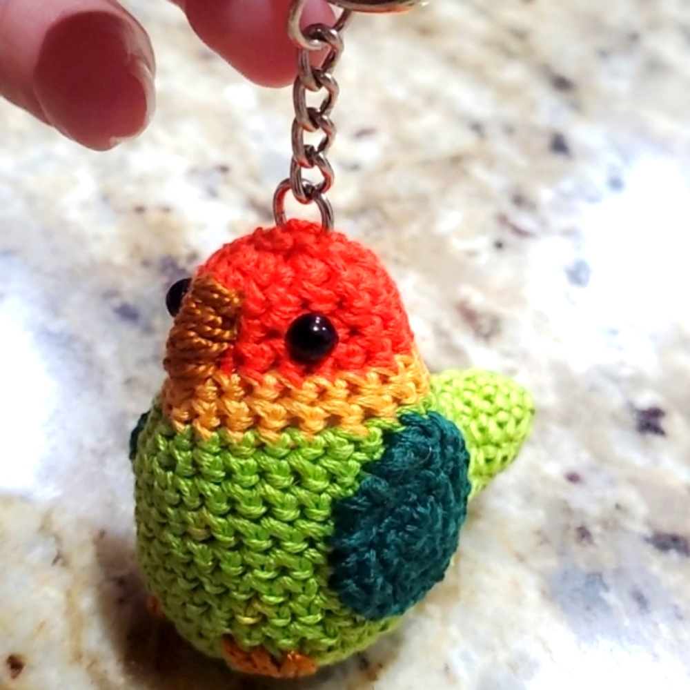 Crochet parakeet keychain